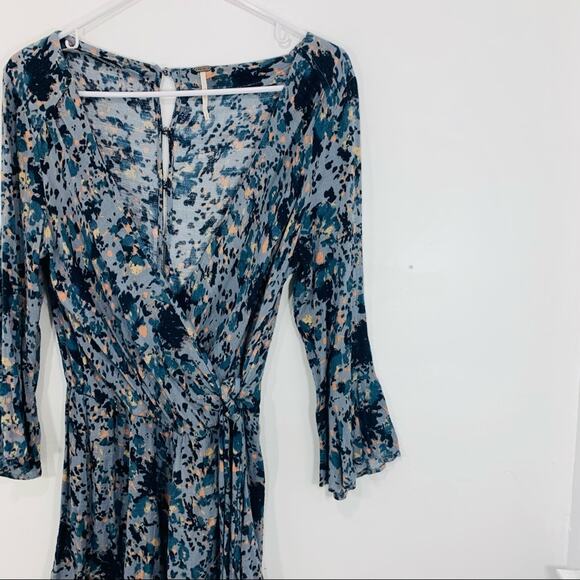 Free People All The Right Ruffles Blue Rain Faux Wrap Romper Small - Picture 3 of 12